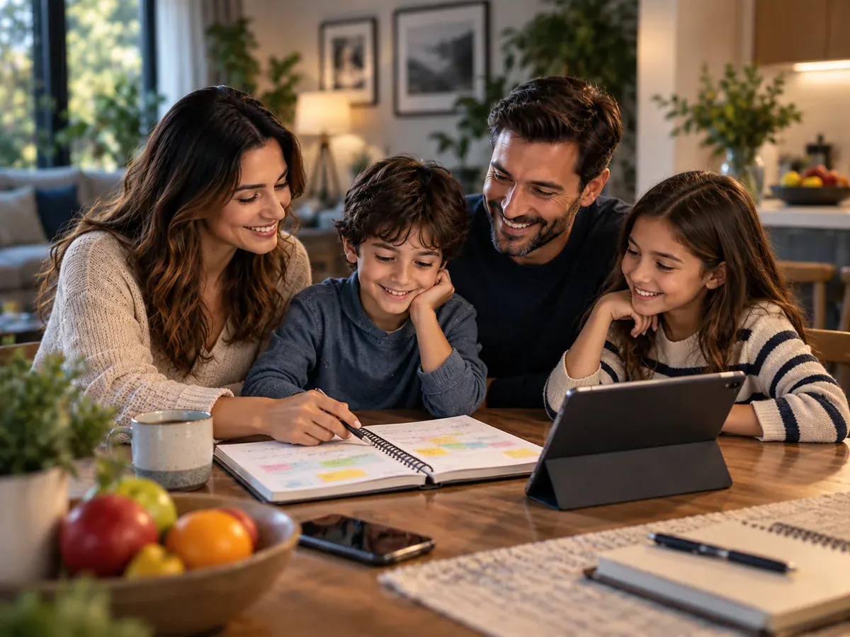 Aile birlikte günlük işleri gözden geçiriyor